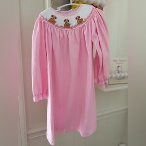 Petit Bebe Pink Puppy Smocked Dress